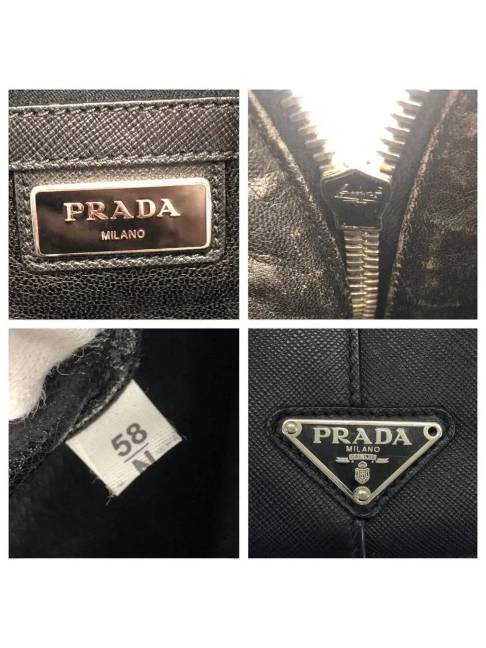 Prada Saffiano Black Silver Leather Business Briefcase